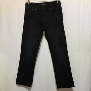 RALPH LAUREN BLACK DENIM EMBELLISHED JEANS